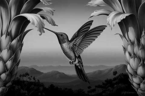 Colibrí Andino al Atardecer en blanco y negro
