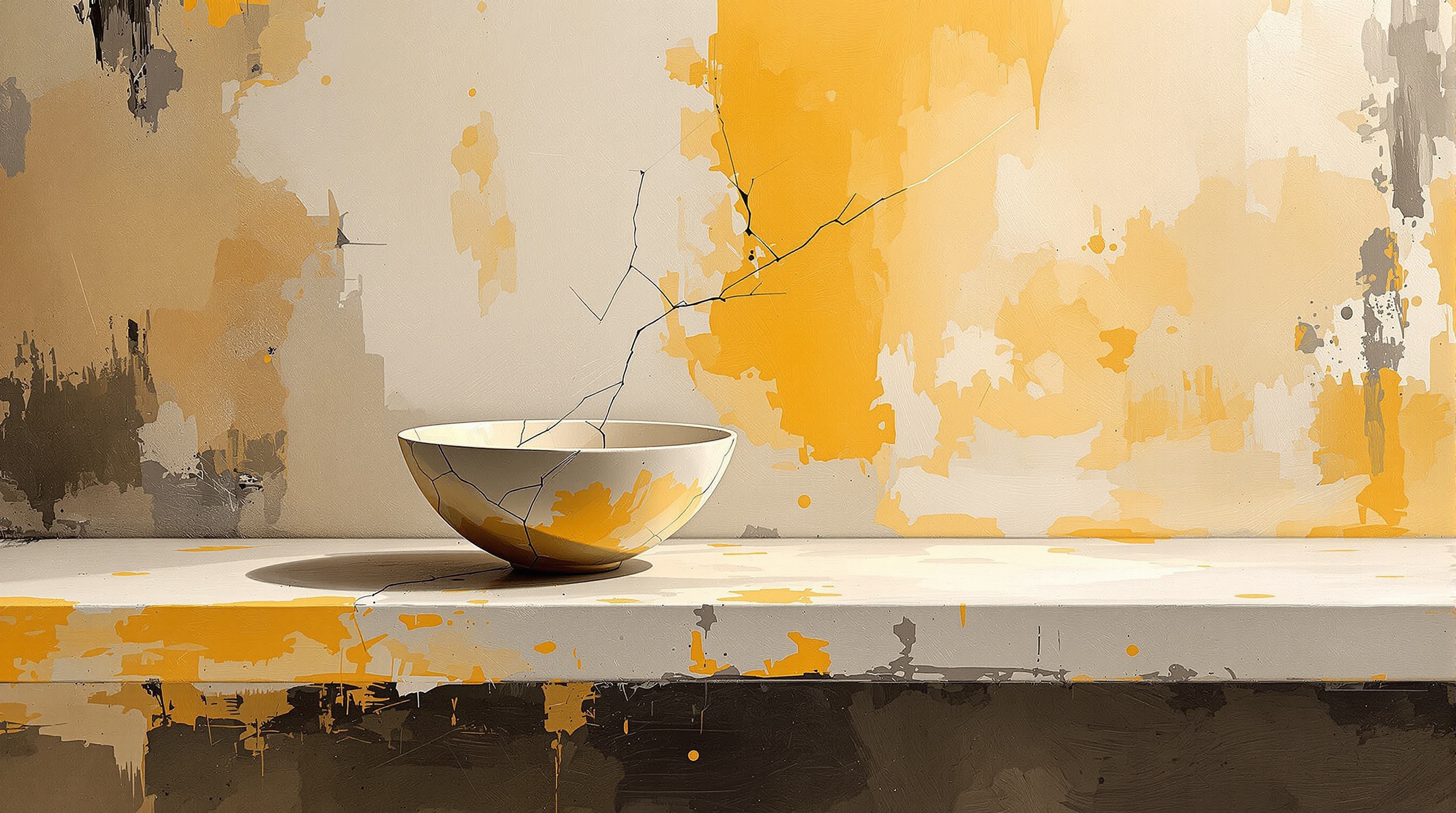 Cuenco Roto en Ocre — Abstracción de Arcilla