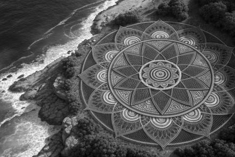 Telar Ancestral: Mandala de la Memoria en blanco y negro