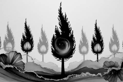 Ciprés de Ceniza Estelar en blanco y negro