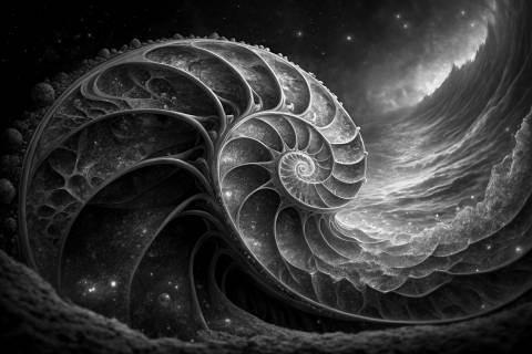 Espiral de Neón Fractal en blanco y negro