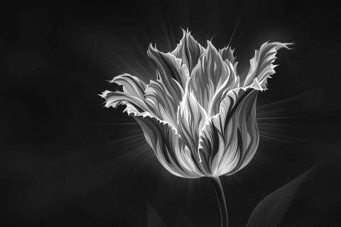 Tulipán Nocturno Azul en blanco y negro