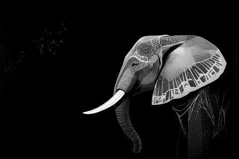 Elefante Dorado en Quietud en blanco y negro