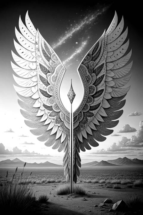 Vuelo del Alba Sagrada en blanco y negro