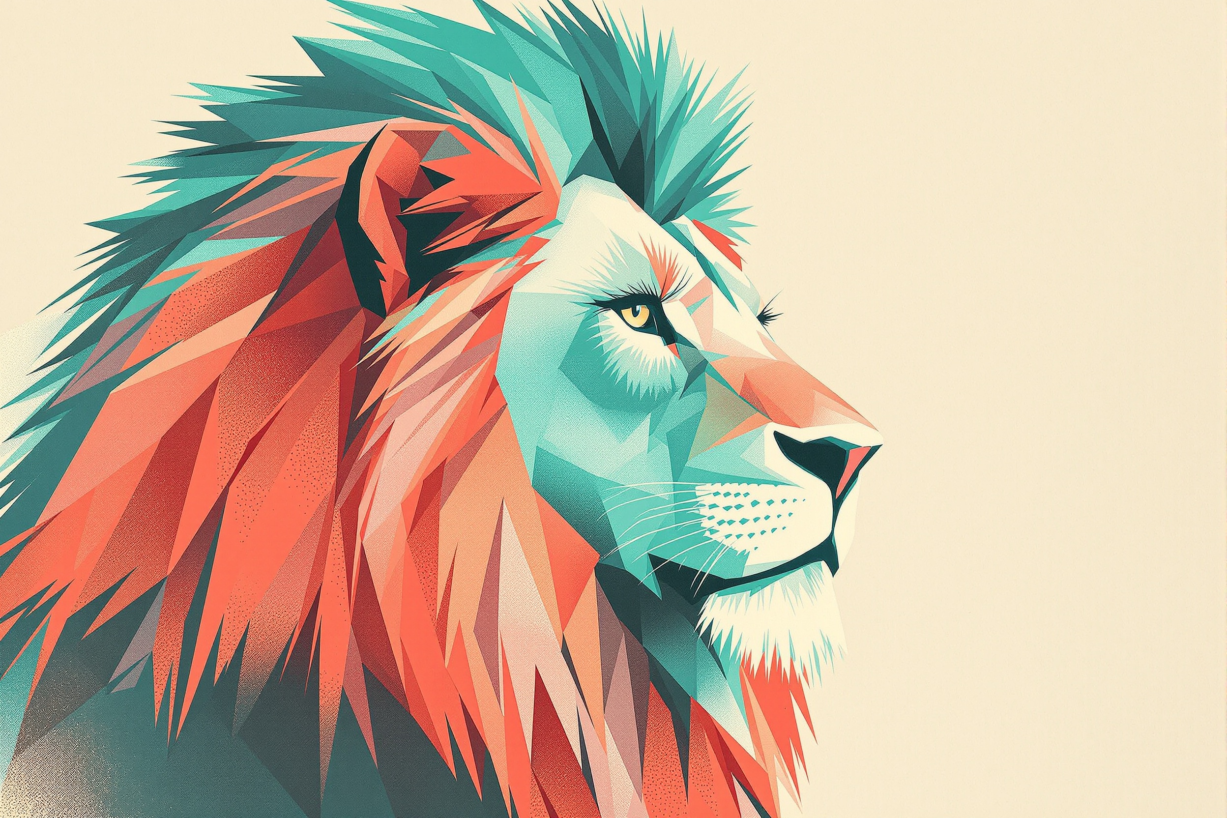 León en Risografía Turquesa
