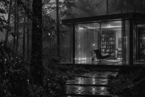 Pabellón bajo la Lluvia en blanco y negro