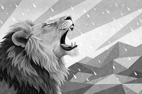León Naciente Bajo la Lluvia en blanco y negro