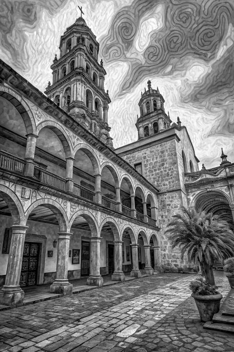 Zaguán de Ágata Nocturna en blanco y negro