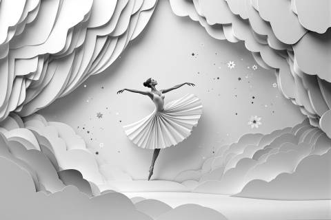 Bailarina en Papel: Compás de Luz en blanco y negro