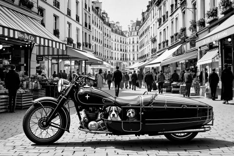 El Perro Viajero de París en blanco y negro