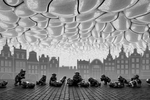 Enanitos de Wrocław: Sueño Tornasol en blanco y negro