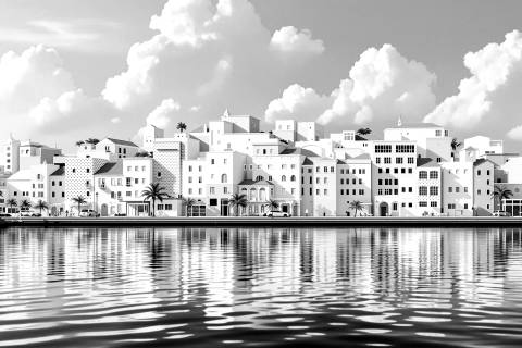 Willemstad en Clave Memphis en blanco y negro