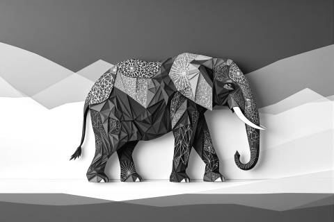 Elefante de Capas Joya en blanco y negro