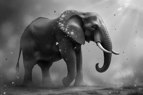 Elefante de Bruma Dorada en blanco y negro