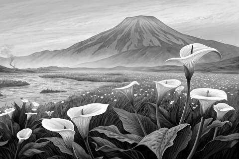 Alcatraces del Volcán en Bruma en blanco y negro