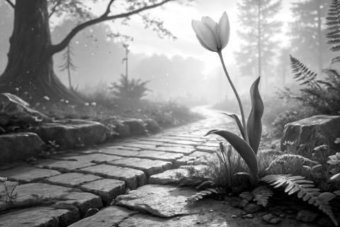 Tulipán del Alba entre Adoquines en blanco y negro