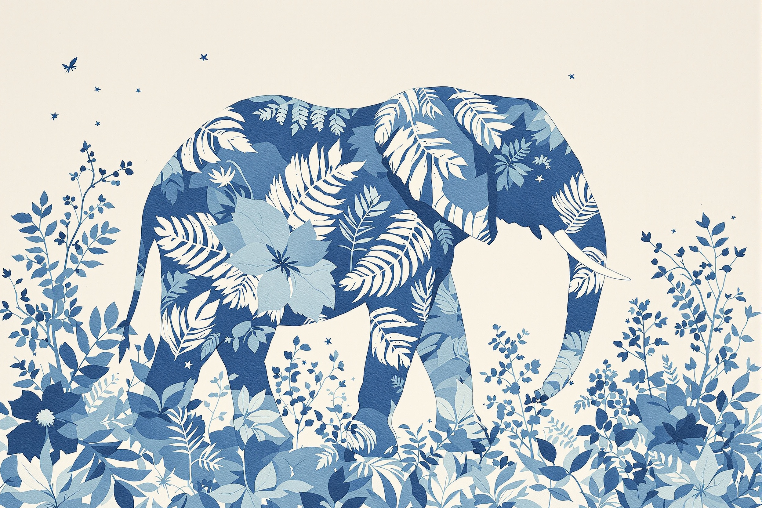 Elefante Botánico en Azul Cian