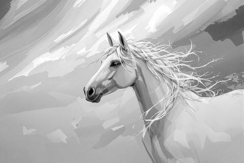 Aurora del Caballo Nórdico en blanco y negro