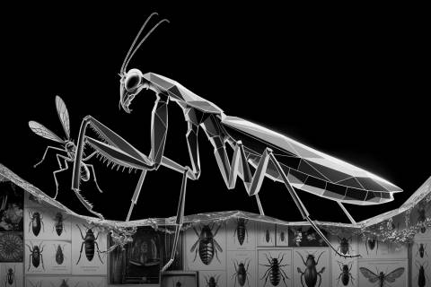Depredadora de Cristal Azul en blanco y negro