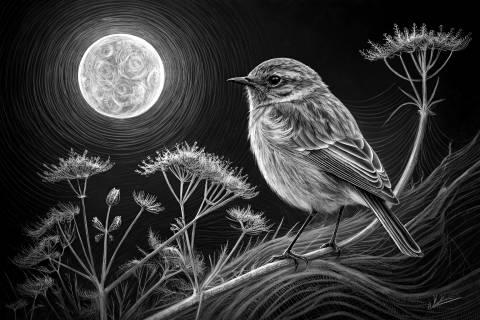 Tarabilla Cinética en Neón Lunar en blanco y negro