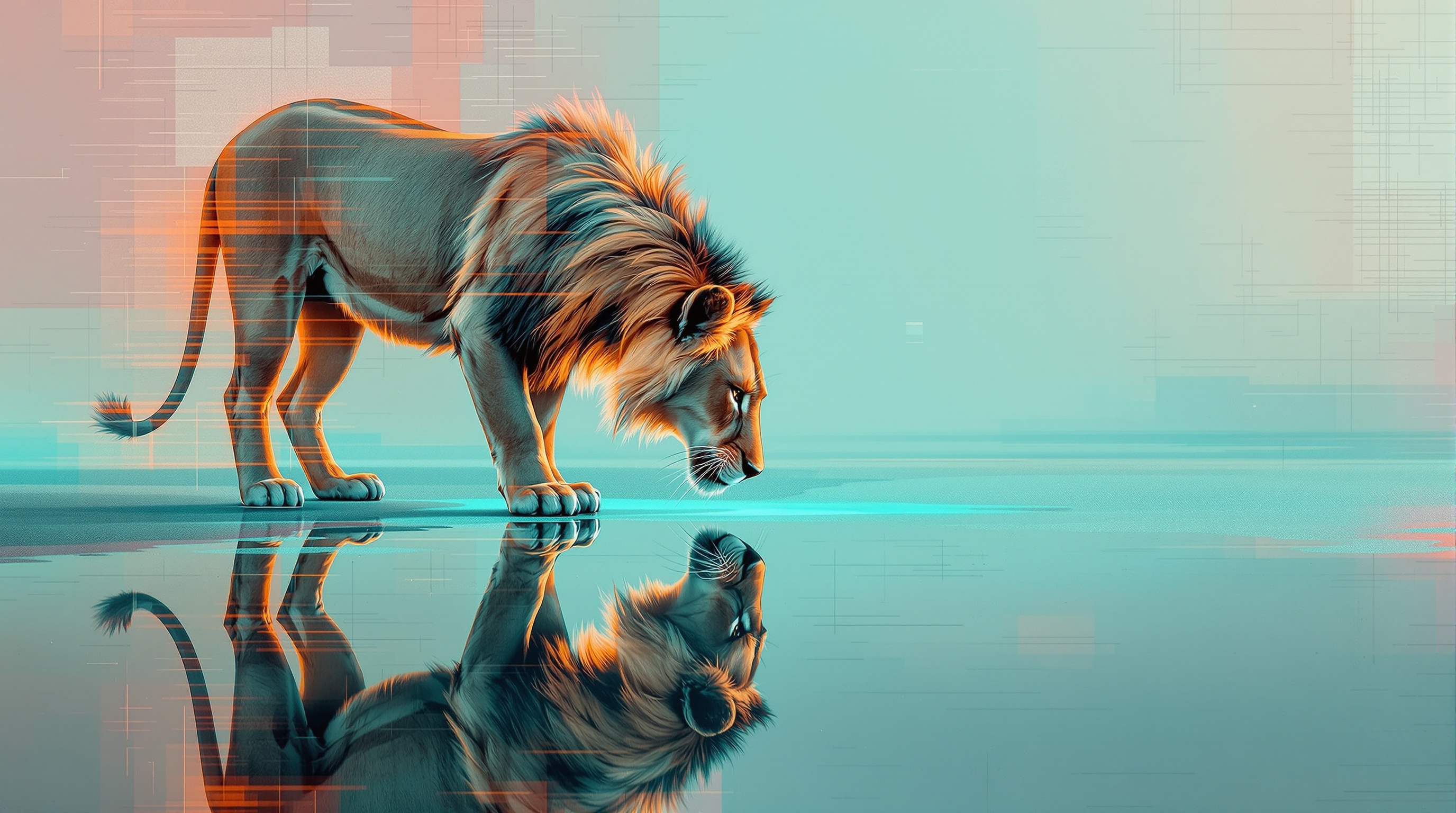 León de Turquesa: Reflejo Glitch