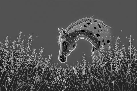 Appaloosa en Lavanda · Trazo Continuo Neón en blanco y negro