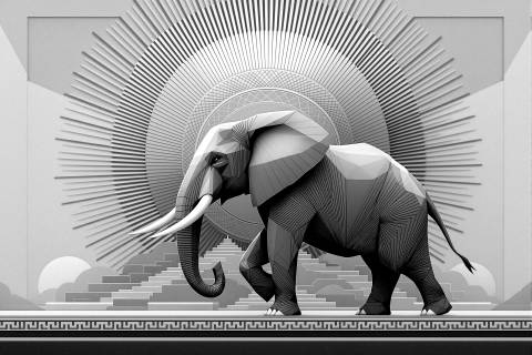 Elefante Solar Déco en blanco y negro