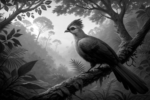 Turaco al Ocaso Índigo en blanco y negro