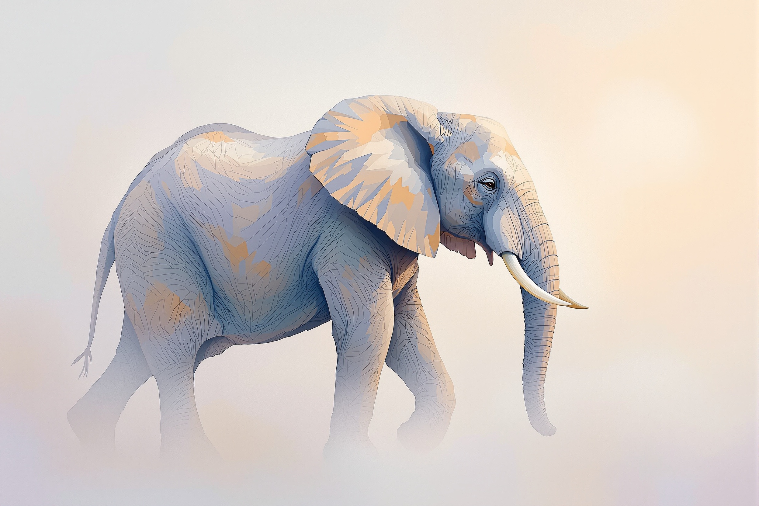 Elefante al Amanecer en Bruma Pastel