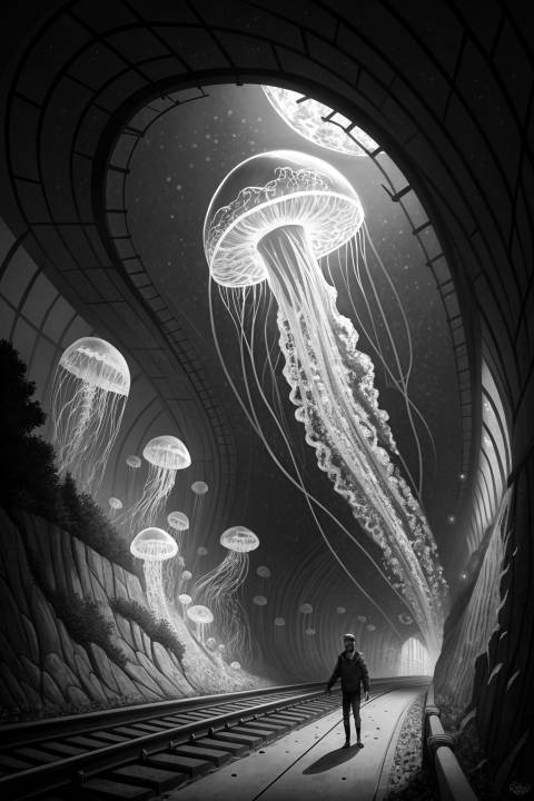 Medusa del Subsuelo en blanco y negro