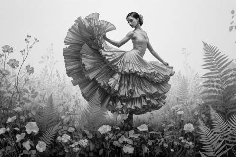 Danza en Flor · Gitana Botánica en blanco y negro