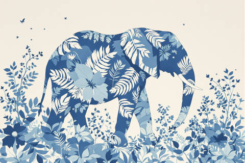 Elefante Botánico en Azul Cian