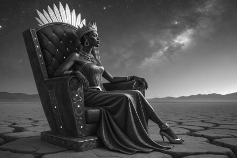 Reina de Ébano en Silencio Iridiscente en blanco y negro