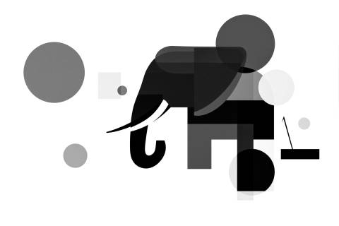 Elefante Suprematista en Azul en blanco y negro