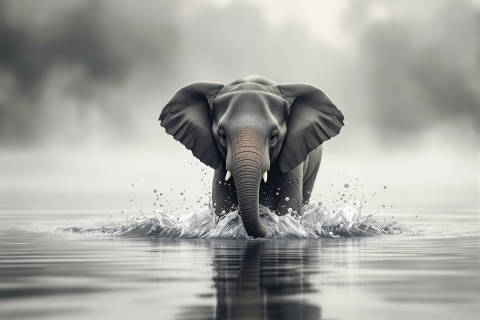 Amanecer Suprematista: Elefante en la Niebla