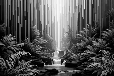 Cascada de Silencio en Basalto Dorado en blanco y negro