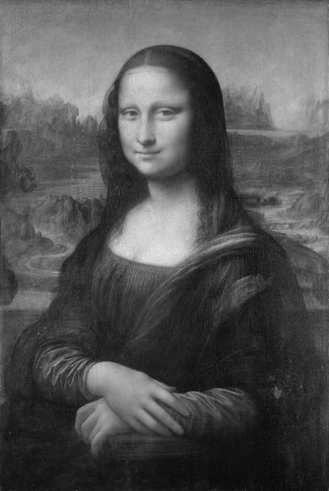 La Gioconda (Mona Lisa), Leonardo da Vinci en blanco y negro