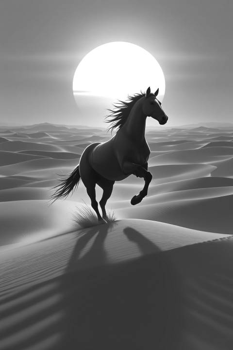 Marwari al Crepúsculo del Desierto en blanco y negro