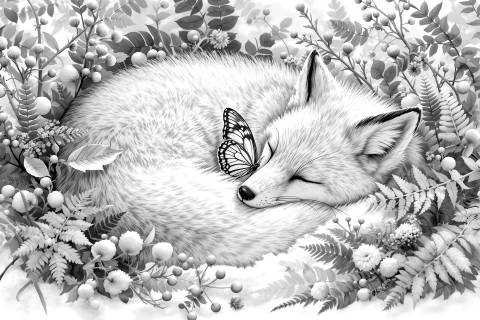 Sueño Boreal: Zorro y Mariposa Apollo en blanco y negro