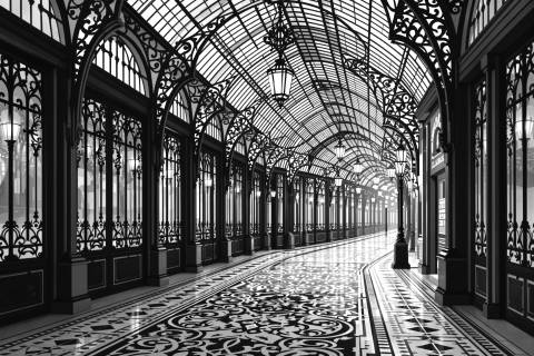 Pasaje Azul de París en blanco y negro
