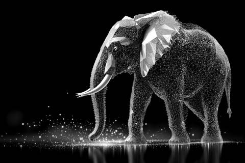 Elefante Iridiscente: Geometría Generativa en blanco y negro