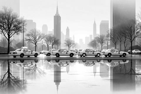 Reflejos de la Calle 42 en blanco y negro