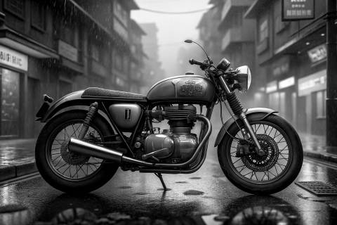 Bonneville en Lluvia Dorada de Tokio en blanco y negro