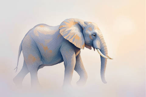 Elefante al Amanecer en Bruma Pastel