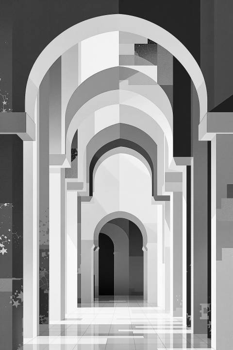 Claustro de Índigo en blanco y negro
