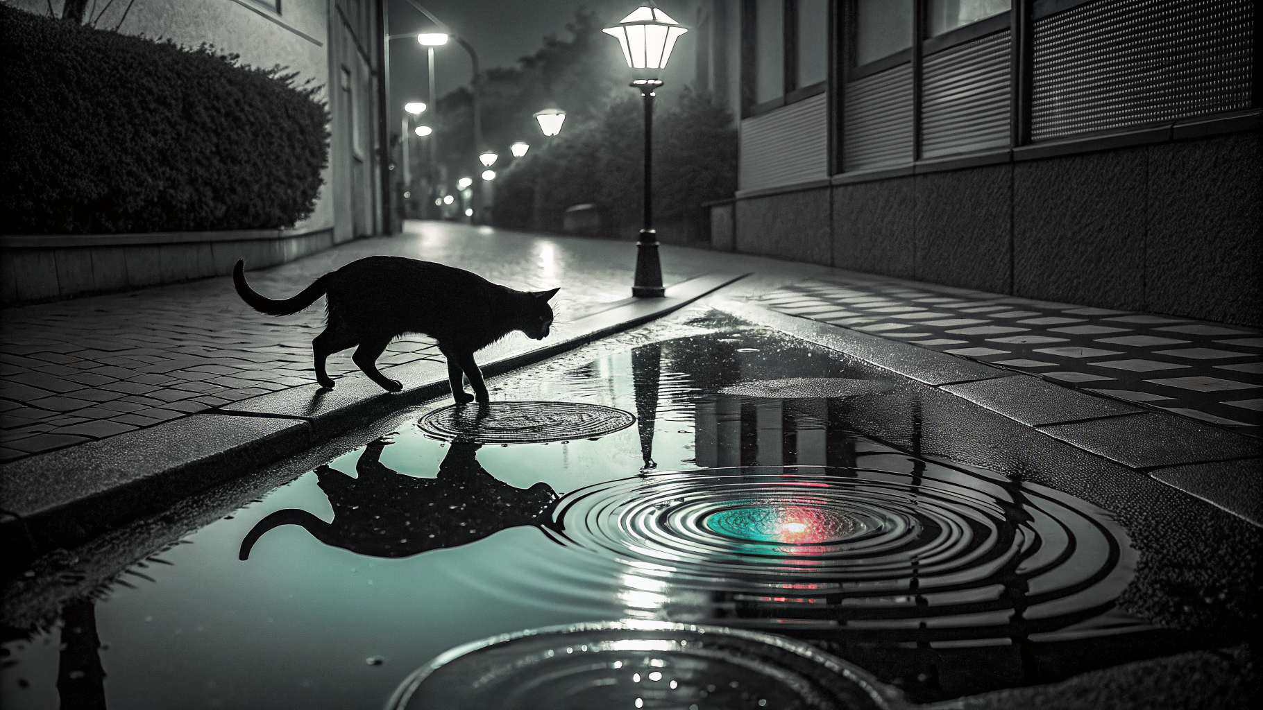 Reflejo Infinito del Gato Nocturno