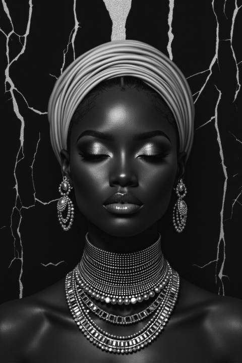 Reina de Oro y Penumbra en blanco y negro