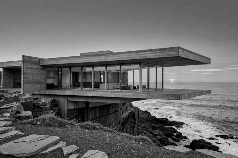 Villa sobre el Acantilado en blanco y negro