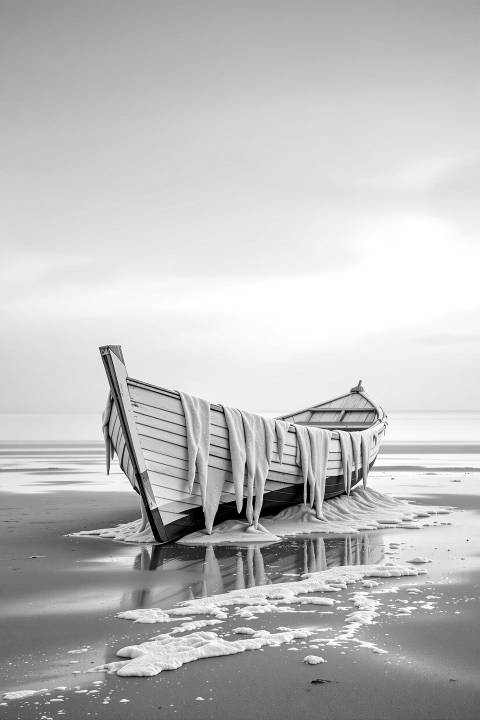 Barca de Espuma al Ocaso en blanco y negro
