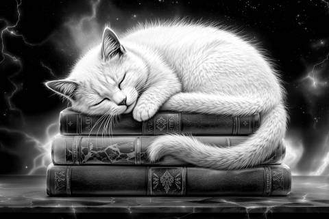 Gata de Mármol y Neón: Abundancia Nocturna en blanco y negro